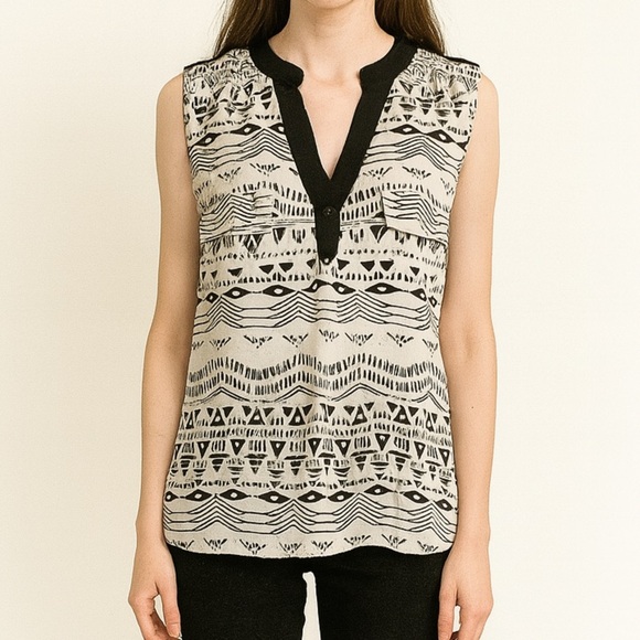 Faith and Joy Tops - Faith & Joy Printed V-Neck Sleeveless Blouse - Bohemian